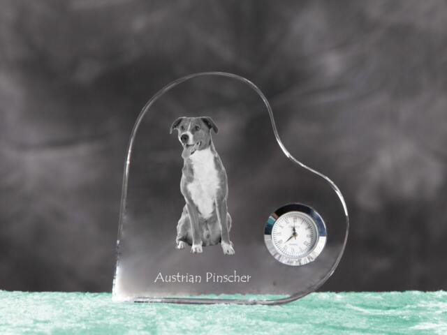 Austrian Pinscher - Crystal Clock in The Shape Of A Heart With Image Pure-Bred Dog - image 1