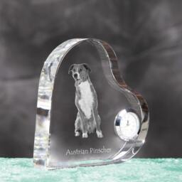Austrian Pinscher - Crystal Clock in The Shape Of A Heart With Image Pure-Bred Dog - thumbnail 3