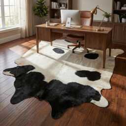 Black & White Cowhide Rug Large Hair-On Leather Accent - 48x52 Inches - thumbnail 3