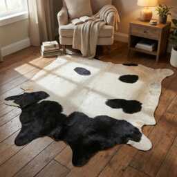 Black & White Cowhide Rug Large Hair-On Leather Accent - 48x52 Inches - thumbnail 2