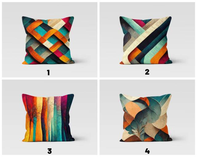 Retro Colourful Cushion Cover, Rainbow Geometric Pillow Case, Abstract Living Room Decoration, Mid Century Modern Bedroom Decor - image 1