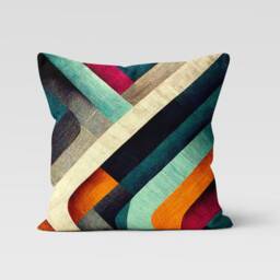 Retro Colourful Cushion Cover, Rainbow Geometric Pillow Case, Abstract Living Room Decoration, Mid Century Modern Bedroom Decor - thumbnail 3