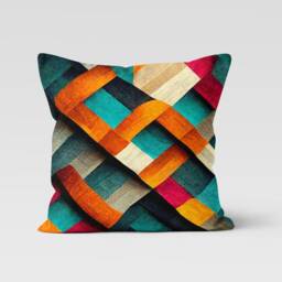 Retro Colourful Cushion Cover, Rainbow Geometric Pillow Case, Abstract Living Room Decoration, Mid Century Modern Bedroom Decor - thumbnail 2