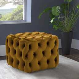 Handmade Chesterfield Velvet Ottoman - Tufted Cube Footstool, 60x60cm - thumbnail 3