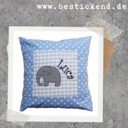 Embroidered Pillow Elephant + Name //Light Blue// 40x40 Pillowcase Gift Cuddly Pillow Snuggle Name - thumbnail 4