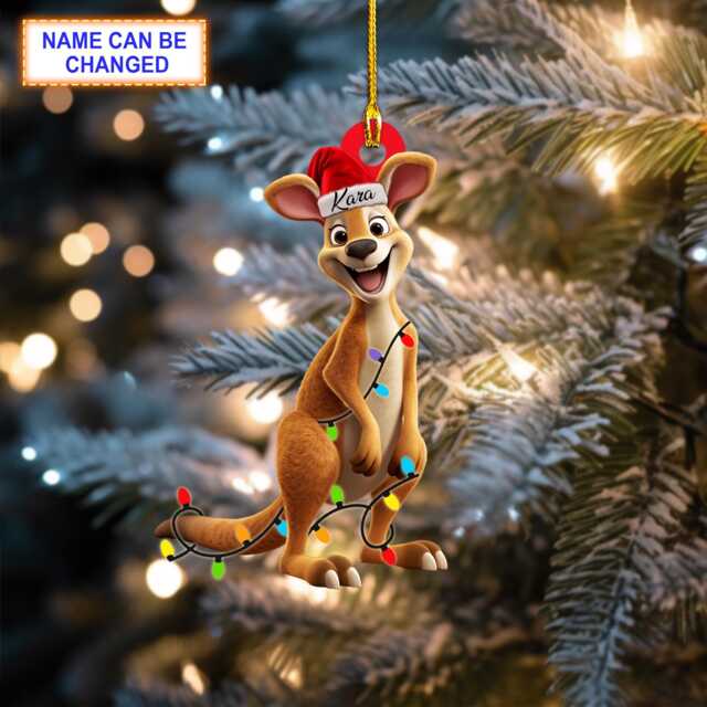 Custom Name Cute Kangaroo Smile Personalized Ornament, Christmas Tree Hanging Decor, Flat 2D Ornament - image 1