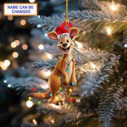 Custom Name Cute Kangaroo Smile Personalized Ornament, Christmas Tree Hanging Decor, Flat 2D Ornament - thumbnail 1