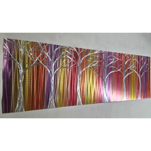 Silver Woods Metal Wall Art, Modern Abstract Trees, Indoor Outdoor - image 1