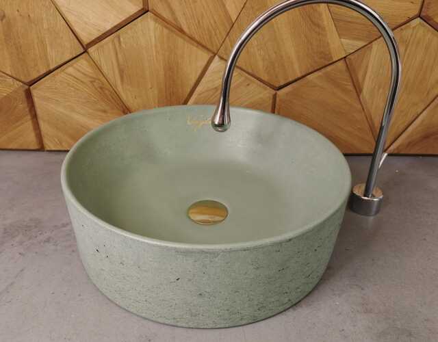 Bathroom Washbasin - Concrete Vessel Sink Vanity Top Sink Wash Basin Pistachio Color Concrete Handmade Round V_0 - image 1