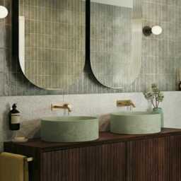 Bathroom Washbasin - Concrete Vessel Sink Vanity Top Sink Wash Basin Pistachio Color Concrete Handmade Round V_0 - thumbnail 2