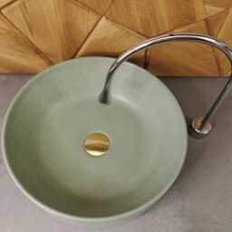 Bathroom Washbasin - Concrete Vessel Sink Vanity Top Sink Wash Basin Pistachio Color Concrete Handmade Round V_0 - thumbnail 3