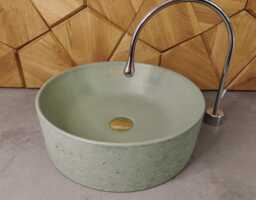 Bathroom Washbasin - Concrete Vessel Sink Vanity Top Sink Wash Basin Pistachio Color Concrete Handmade Round V_0