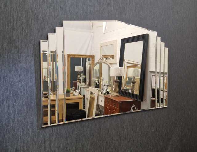 "Large Art Deco Overmantel Fireplace Wall Mirror Bevelled Glass Three Strip Design 122x82cm - 48""x32" - image 1