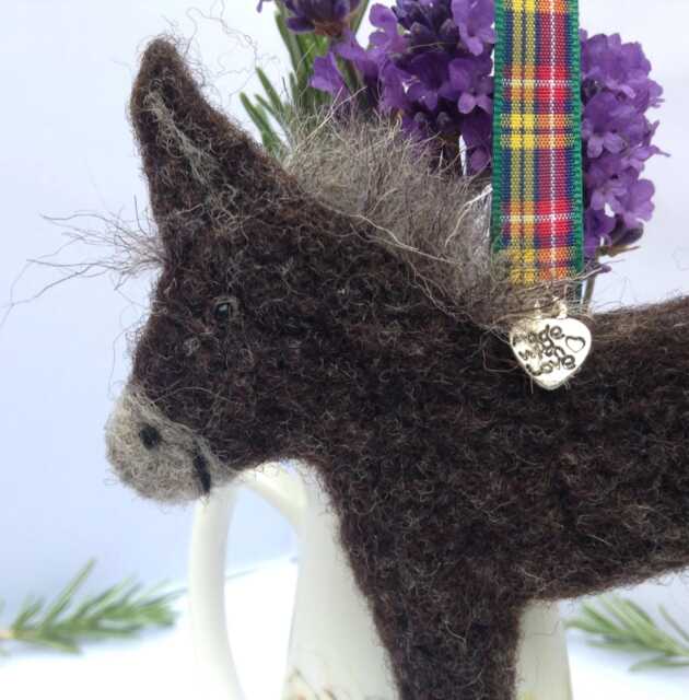 Needle Felted Donkey Ornament Rustic Christmas Tree Decoration. Choice Of Ribbon - image 1