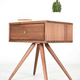 Mid Century Nightstand With One Drawer in Solid Walnut/Modern Bedside Table - thumbnail 3