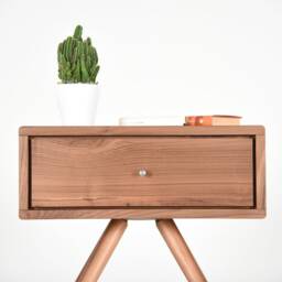 Mid Century Nightstand With One Drawer in Solid Walnut/Modern Bedside Table - thumbnail 2