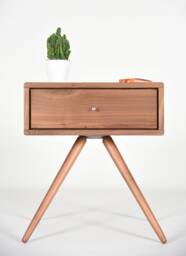 Mid Century Nightstand With One Drawer in Solid Walnut/Modern Bedside Table - thumbnail 1