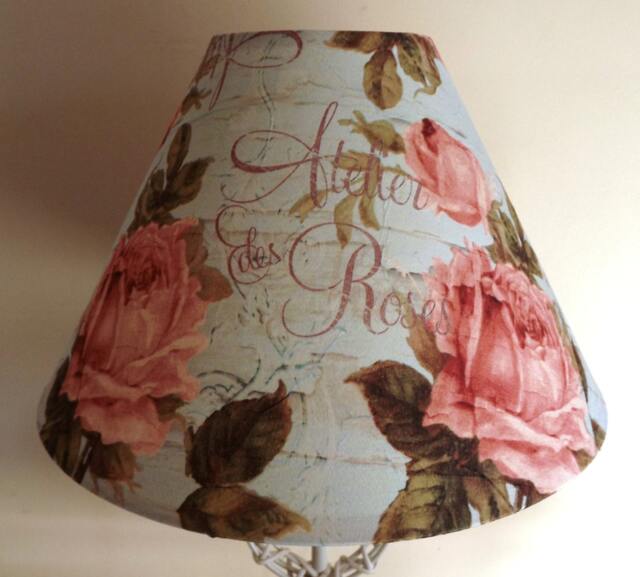 Antique Rose Lampshade French Vintage Shabby Chic Aqua & Pink - image 1