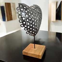 Brushed Steel Heart Sculpture Handcrafted Metal Art On Irish Oak - thumbnail 4