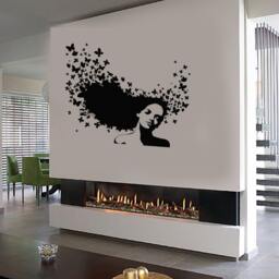 Wall Vinyl Decal Girl With Butterflies Hair Salon Spa Studio Girl's Room Modern Sketch Home Art Decor - #1243Da - thumbnail 3