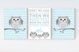 Owl Nursery Art Print Blue Gray Baby Room Decor - thumbnail 1