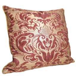 Throw Pillow Cushion Cover in Fortuny Fabric Deep Burgundy & Gold Sevigne Pattern - Made Italy - thumbnail 2