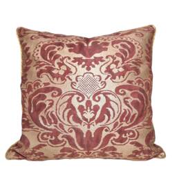 Throw Pillow Cushion Cover in Fortuny Fabric Deep Burgundy & Gold Sevigne Pattern - Made Italy