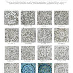 8 Wall Hangings Ceramic Tiles With Ethnic Designs For Lounge Decor, Outdoor Art, Kitchen Deco, Mix Design 30cm Beige - thumbnail 2