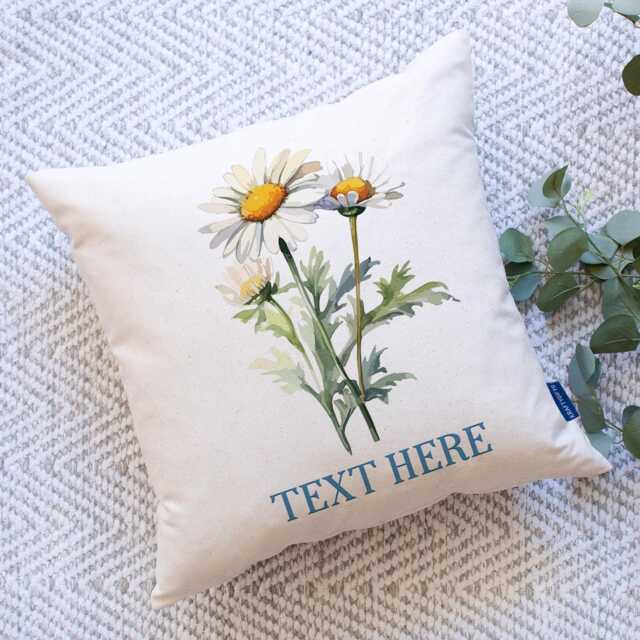Personalised Floral Cushion Cover Daisy Custom Flower Throw Pillow Decor Pretty Welcome Womens Birthday Housewarming Gift Mum Daisies Ekc133 - image 1