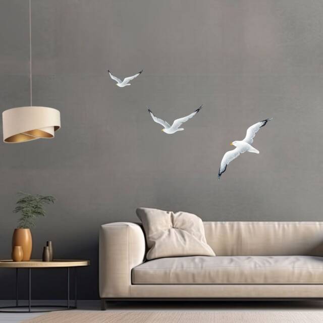 Flock Of Wooden Painted Seagulls White Flying Hanging Bird Wall Art Coastal Beach & Nautical Decor Installation Gift Sculpture - image 1