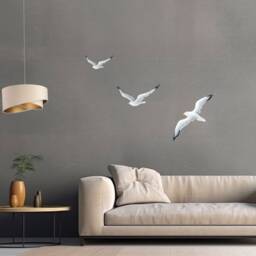 Flock Of Wooden Painted Seagulls White Flying Hanging Bird Wall Art Coastal Beach & Nautical Decor Installation Gift Sculpture - thumbnail 1