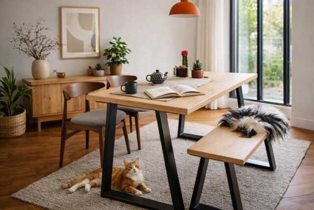 Birch Plywood Dining Set Handmade Modern Table With Steel Legs - image 1