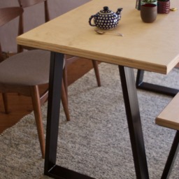 Birch Plywood Dining Set Handmade Modern Table With Steel Legs - thumbnail 4