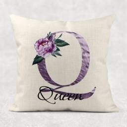 Personalised Initial & Name , Plum/Purple Floral Linen Cushion . Girls/Mum/Nan Birthday Gift - thumbnail 4