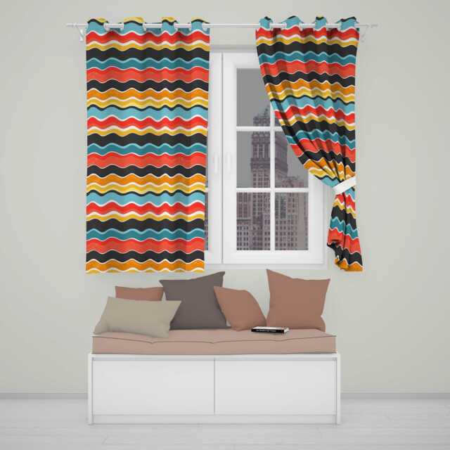 Abstract Color Wave Stripes Horizontal Flow Seamless Pattern Readymade Eyelet Ring Top Thermal 100% Blackout Curtains - image 1