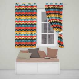 Abstract Color Wave Stripes Horizontal Flow Seamless Pattern Readymade Eyelet Ring Top Thermal 100% Blackout Curtains - thumbnail 1
