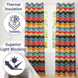 Abstract Color Wave Stripes Horizontal Flow Seamless Pattern Readymade Eyelet Ring Top Thermal 100% Blackout Curtains - thumbnail 3