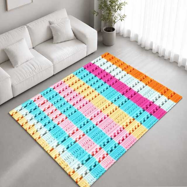 Pastel Rainbow Knitted Stripe Rug Non-Slip Soft Area Carpet Bedroom Living Room Hallway Mat Decor - Made in UK - image 1
