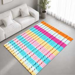 Pastel Rainbow Knitted Stripe Rug Non-Slip Soft Area Carpet Bedroom Living Room Hallway Mat Decor - Made in UK - thumbnail 1