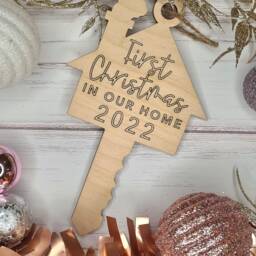 Personalised 2025 New Home Key Christmas Tree Bauble Decoration Ornament ~ Wooden Xmas Gift - thumbnail 2