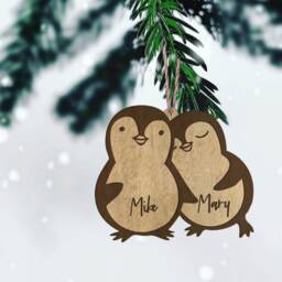 Penguins in Love Personalized Wood Ornament Couples Xmas Gift For Couple Customized - thumbnail 1