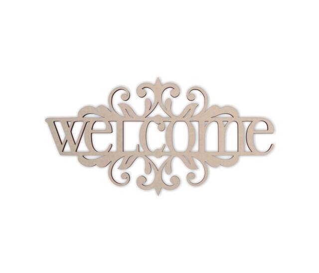 Wooden Flourish Welcome Sign Unfinished Mdf Wall Decor - image 1