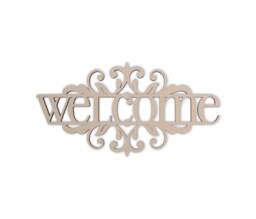 Wooden Flourish Welcome Sign Unfinished Mdf Wall Decor - thumbnail 1