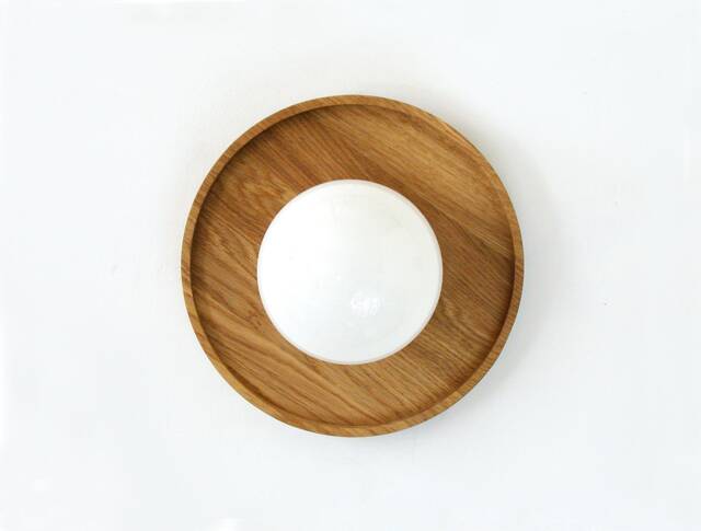 White Oak & Opal Glass Globe Round Minimalist Sconce Light Flush Mount Fixture Kitchen - image 1