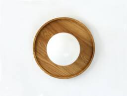 White Oak & Opal Glass Globe Round Minimalist Sconce Light Flush Mount Fixture Kitchen - thumbnail 1