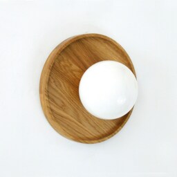 White Oak & Opal Glass Globe Round Minimalist Sconce Light Flush Mount Fixture Kitchen - thumbnail 4