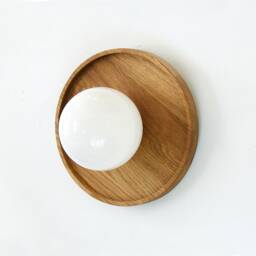 White Oak & Opal Glass Globe Round Minimalist Sconce Light Flush Mount Fixture Kitchen - thumbnail 2