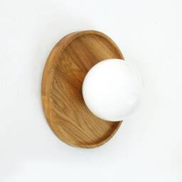 White Oak & Opal Glass Globe Round Minimalist Sconce Light Flush Mount Fixture Kitchen - thumbnail 3