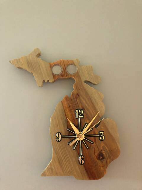 Handmade Michigan State Quarter Clock, Wood Wall Decor - image 1
