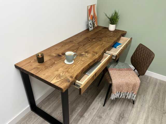 Large Live Edge Desk With 2 Drawers Handmade On Steel Square Legs - image 1